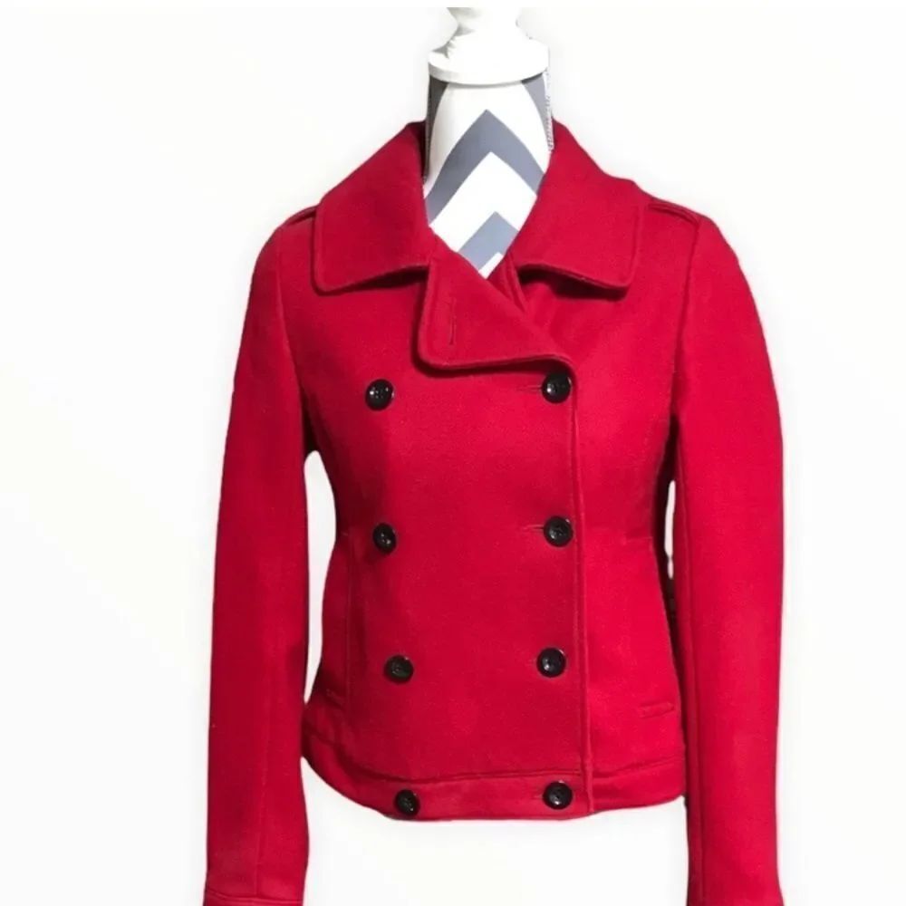 Old Navy XS Double Breasted Red Wool Blend Pea Coat